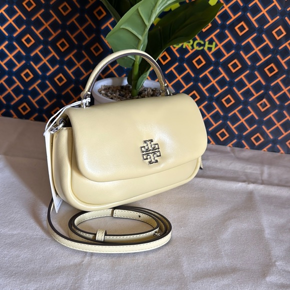 NWT ,Tory Burch Britten puffy mini top handle in yellow Yellow Crossbody - Picture 3 of 15